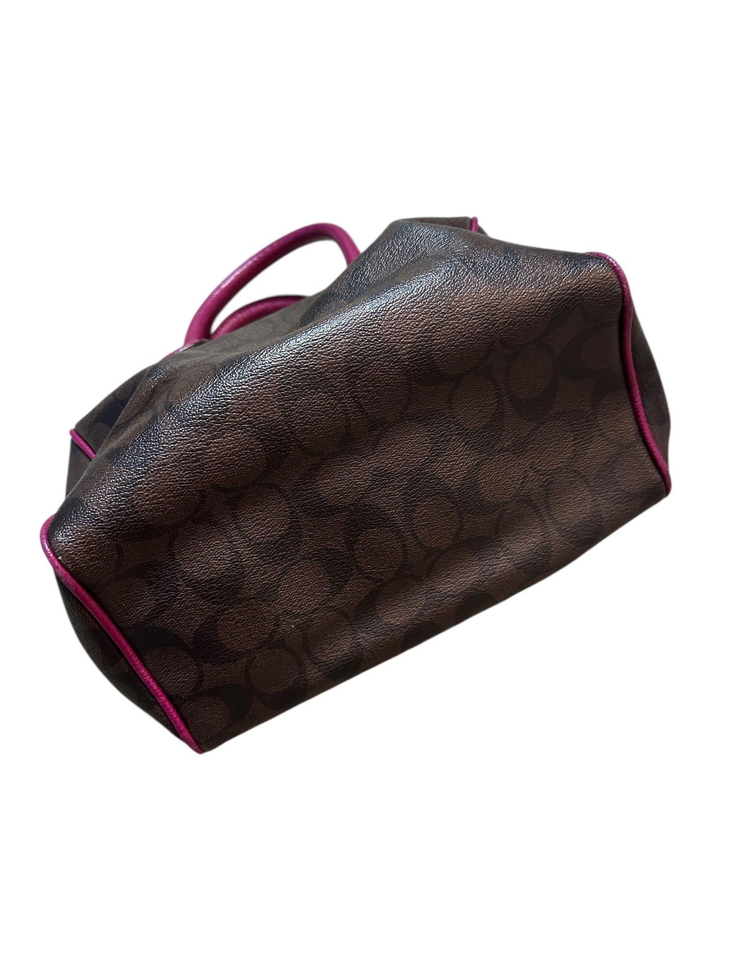 COACH Mini Bag Signature Satchel Fuchsia Pink Leather Trim Tasche