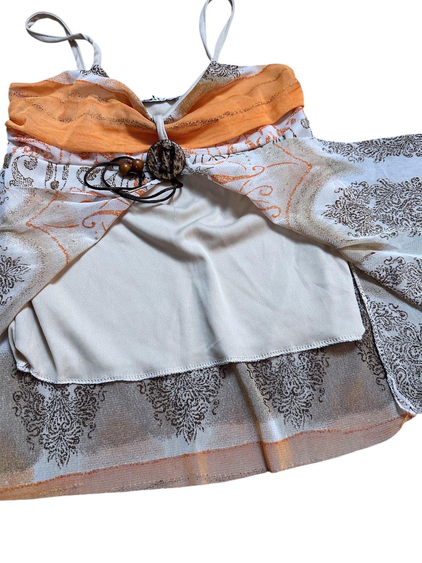 Ellem Paris Vintage Top Mesh Muster Print Sommer Oberteil Orange S