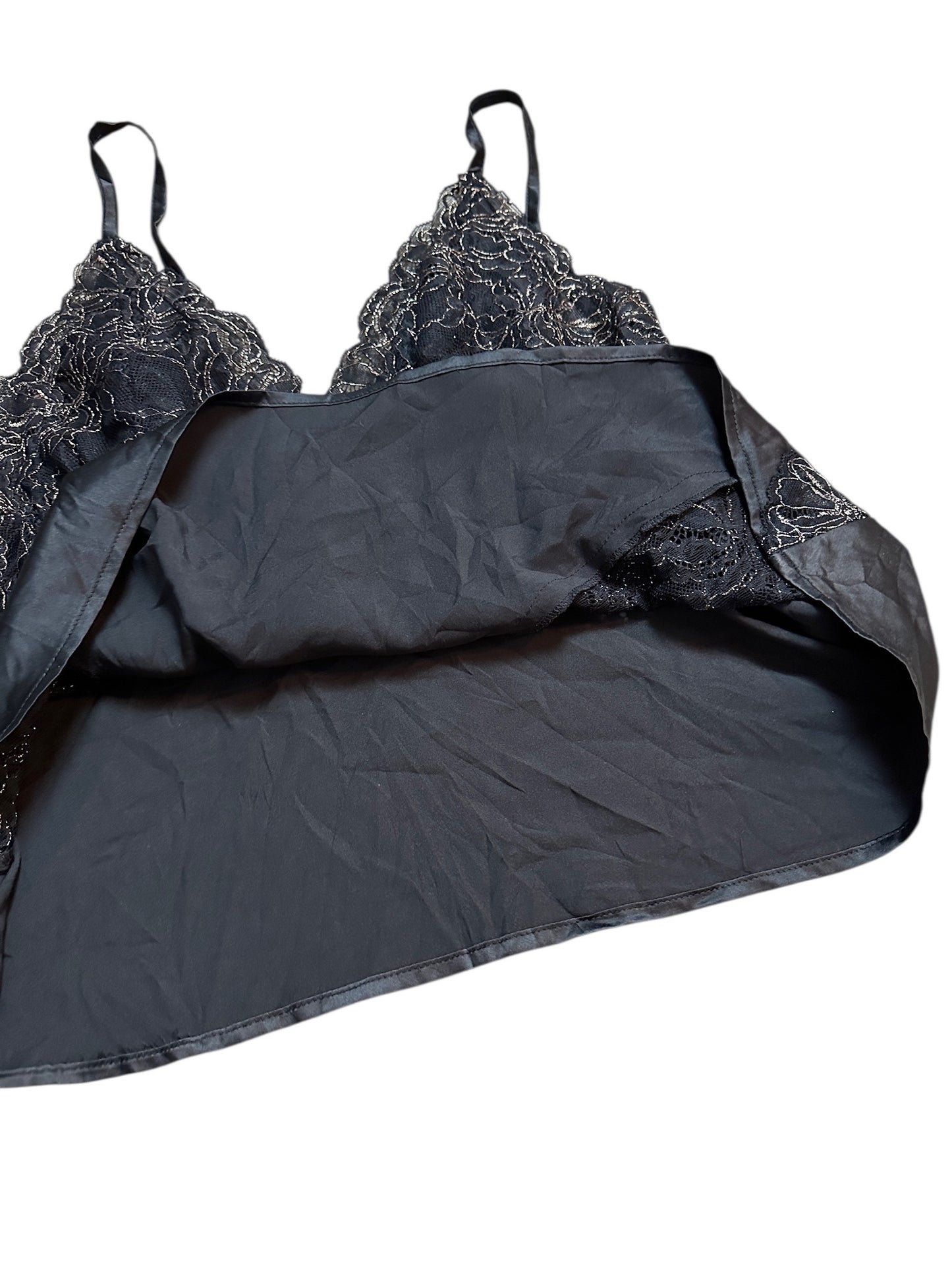 Vintage Glitzer Top Spitze Satin Aesthetic Style Schwarz Gold S