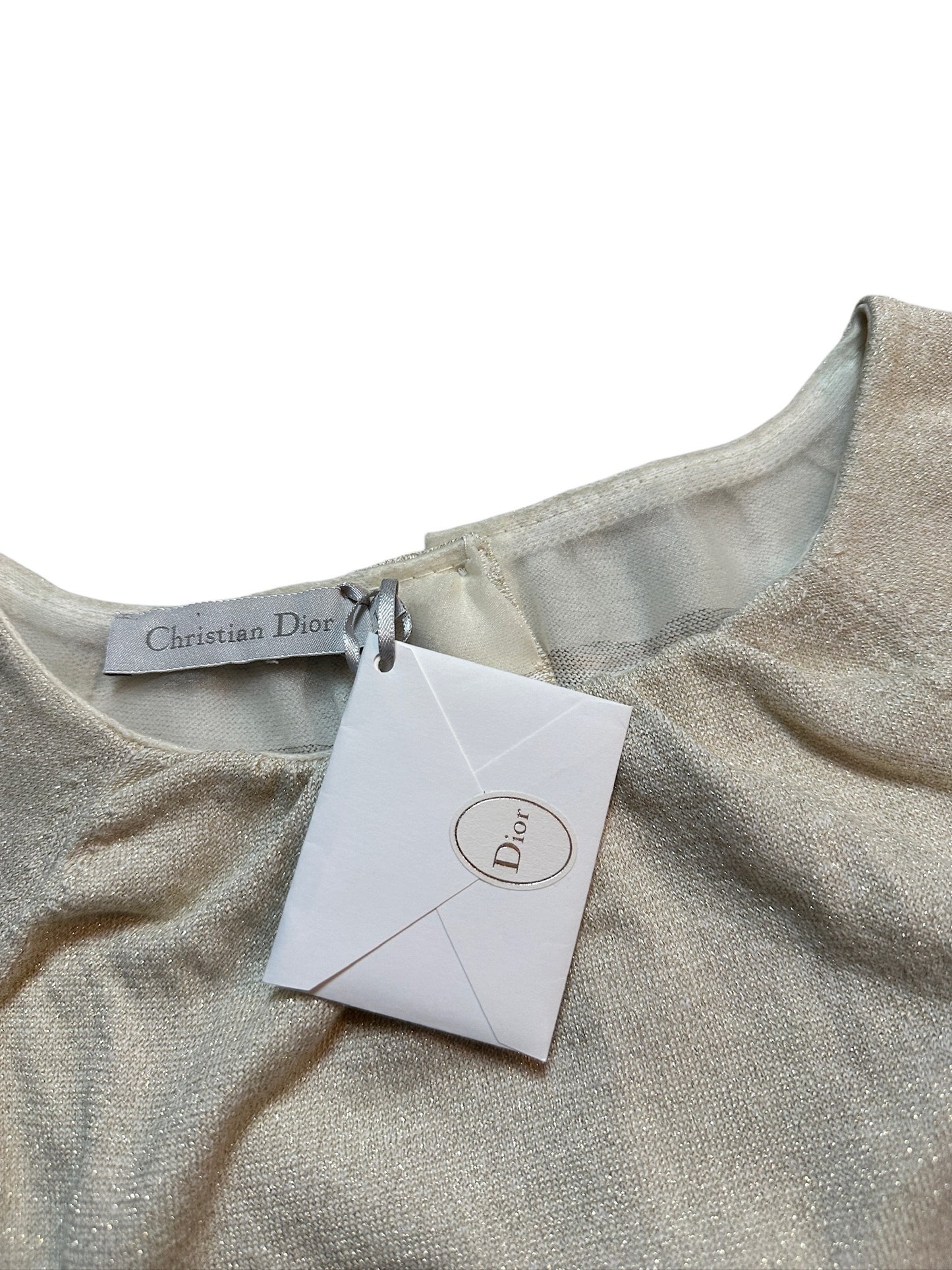 Christian Dior Metallic Stricktop Silber Glitzer Kurzarm XS