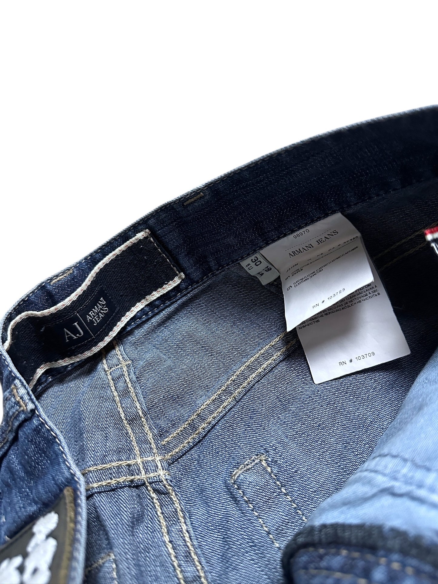 Armani Jeans Vintage Navy Raw Denim Logo Fit Größe 30