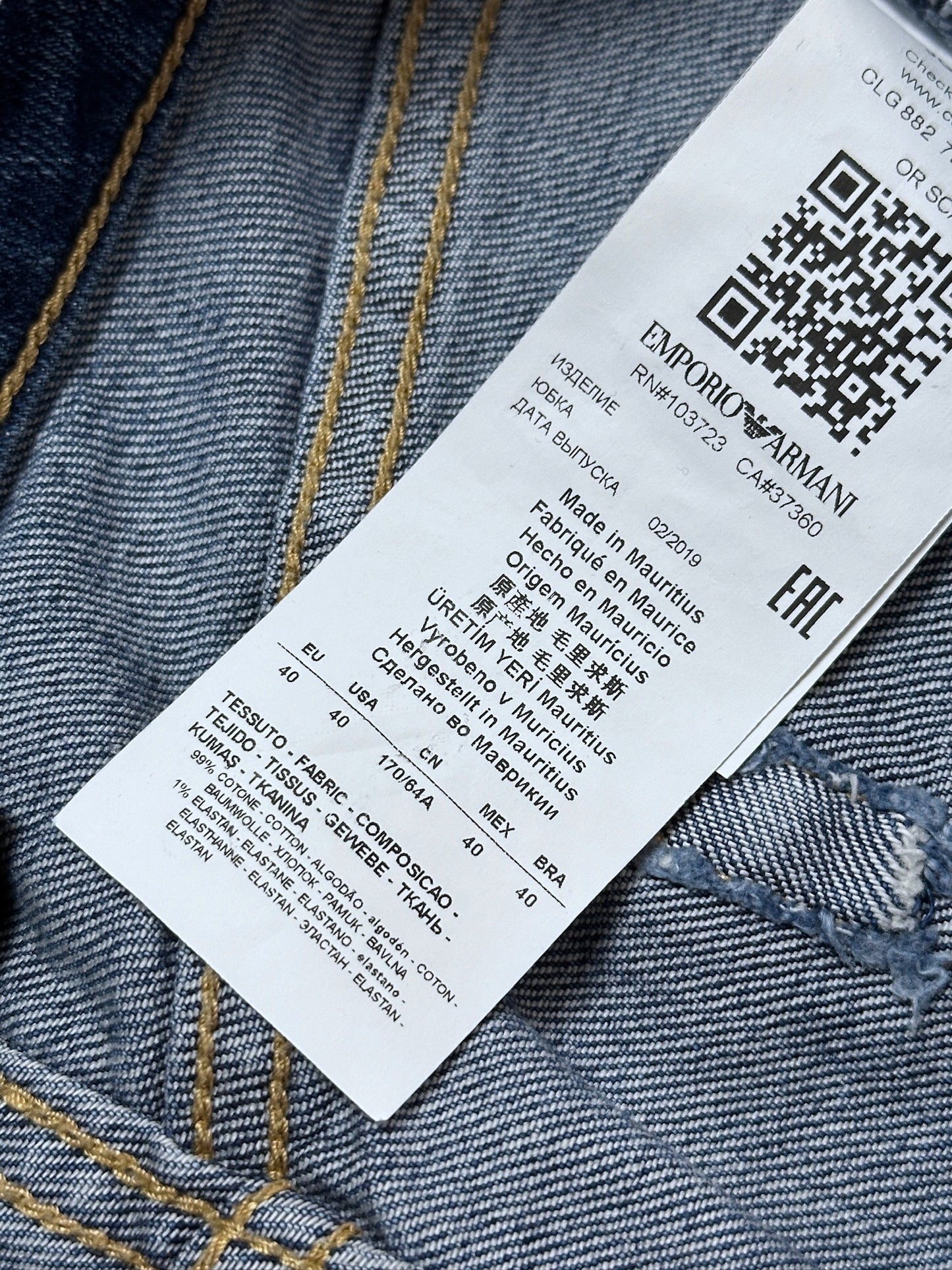 Emporio Armani Vintage Midi Rock Denim Skirt Blau Schwarz Logo Patch 40 / S