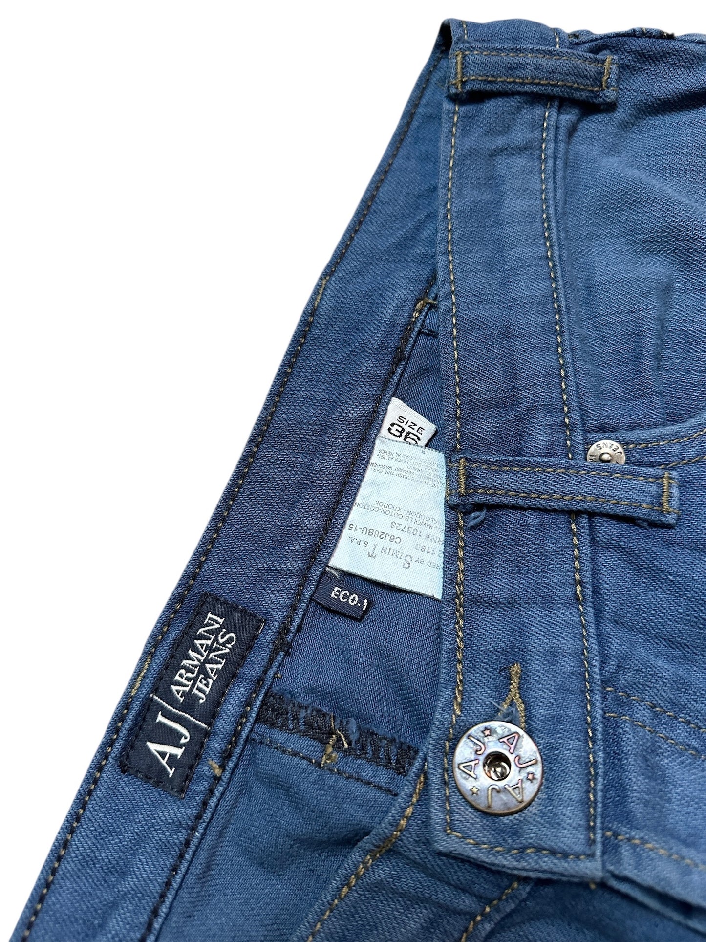 Armani Jeans Vintage White Backprint Denim Pants Logo Blau 36