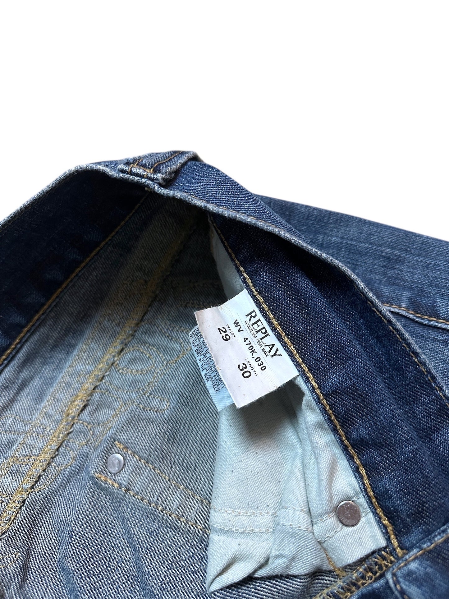 Replay Vintage Backprint Jeans Blau Denim Pants Leg Logo Print 29