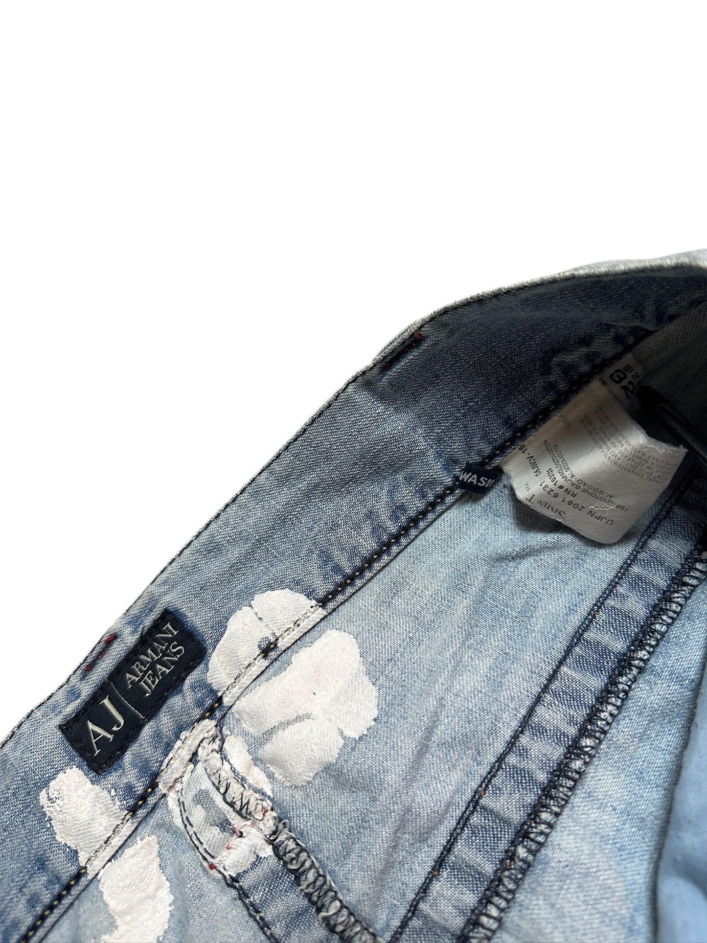 Armani Jeans Vintage Leinen Dünne Hose Pants Logo Patch Blau 32