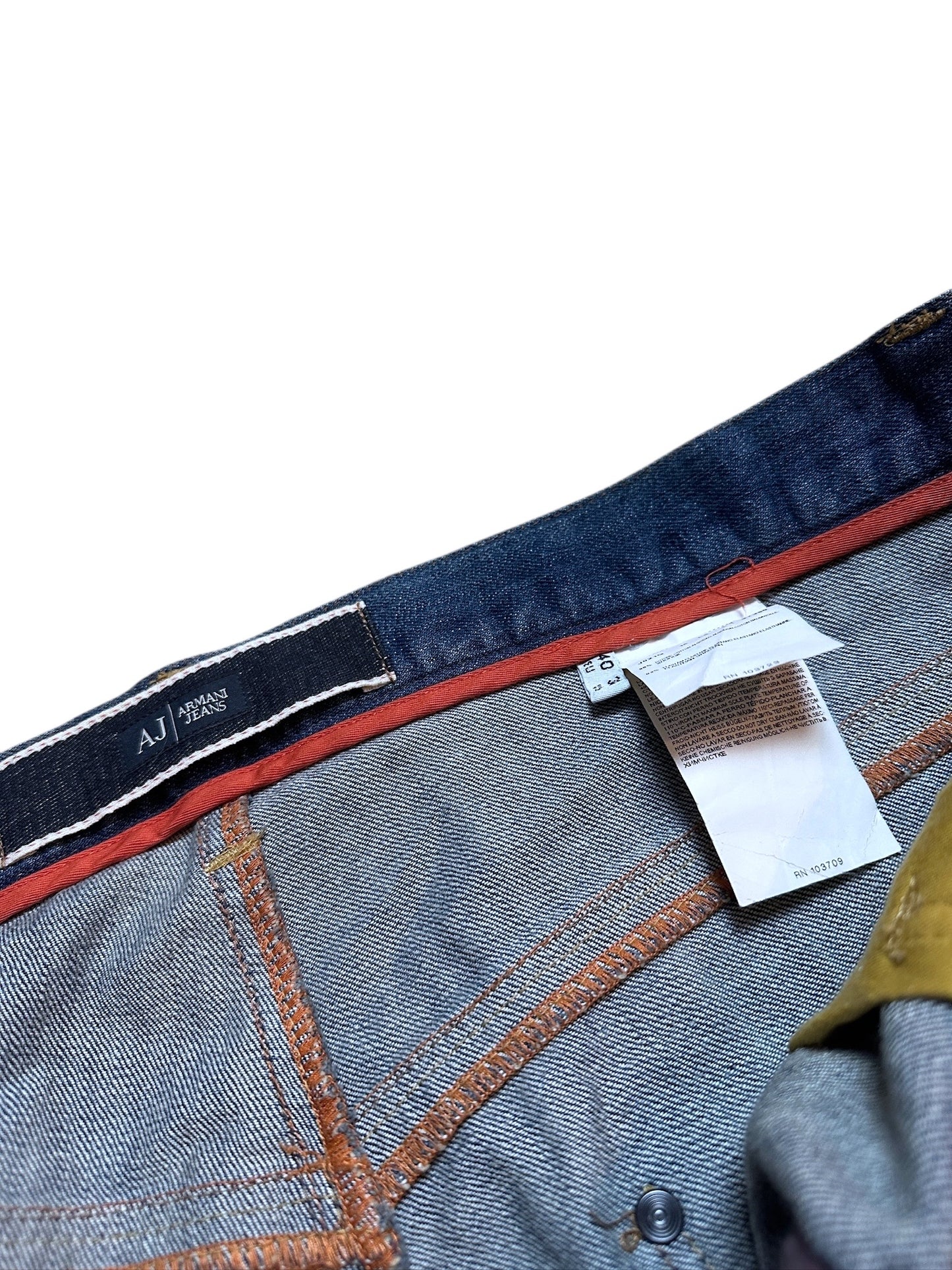 Armani Jeans Vintage Denim Pants Hose Logo Patch Streifen Blau 40