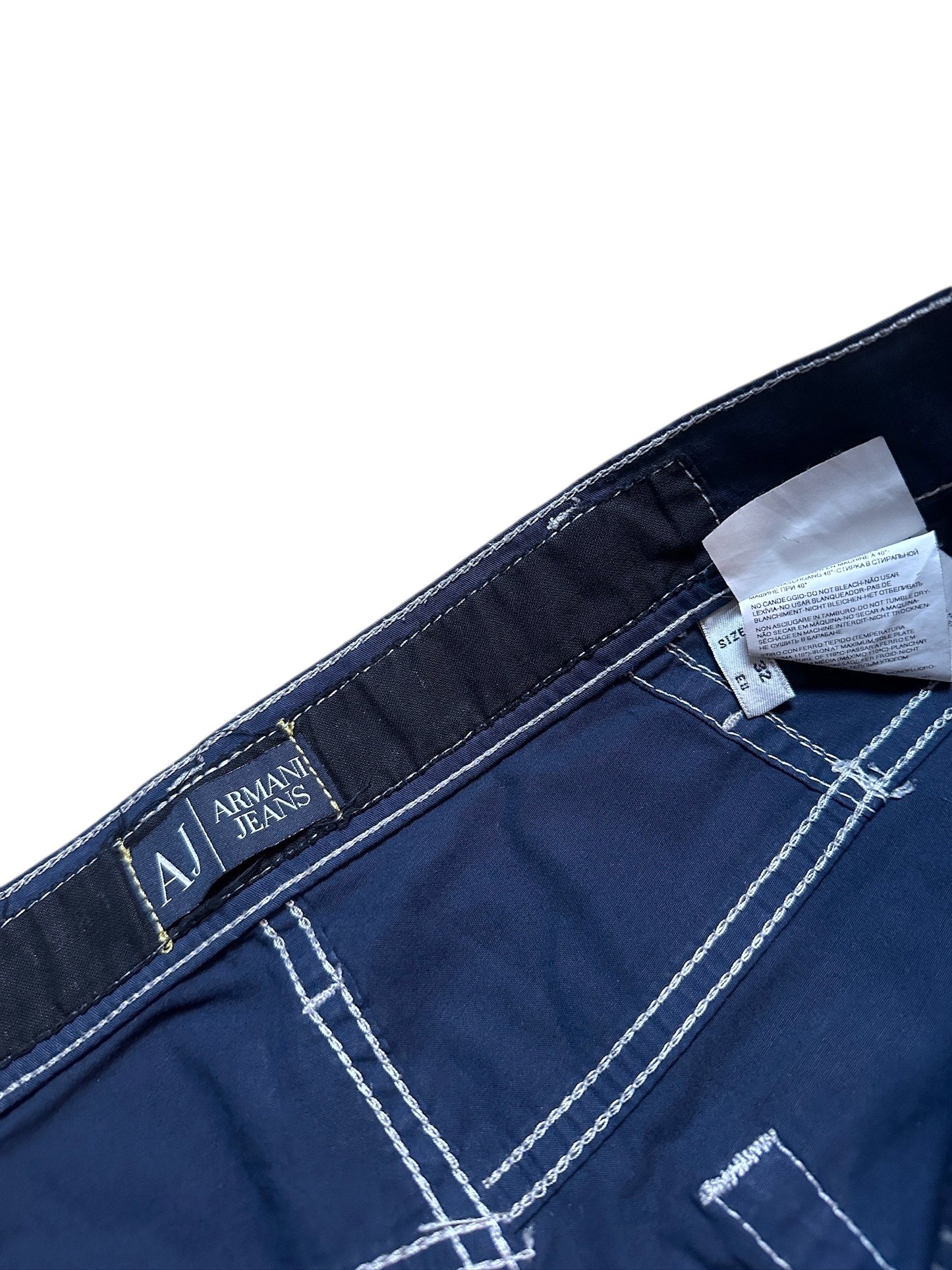 Armani Jeans Vintage Leichte Dünne Hose Pants Logo Patch Blau Navy 32