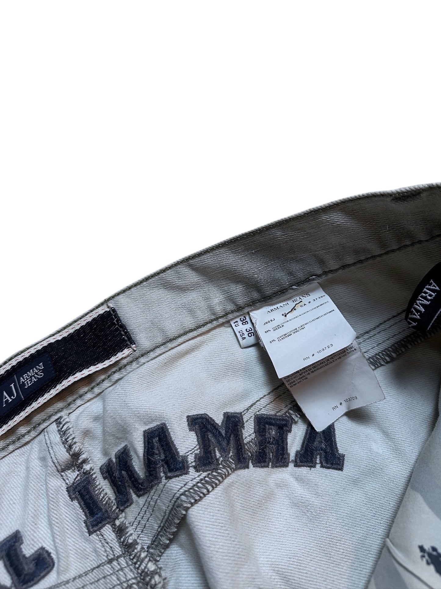 Armani Jeans Petite Vintage Jeanshose Denim Pants Hose Grau Backprint Waschung Logo 38