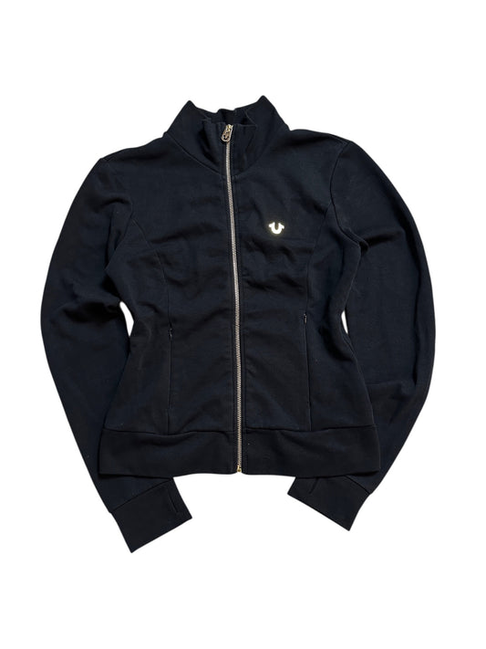 True Religion Vintage Zipper Strickjacke Schwarz Logo Schwarz Gold Metall M