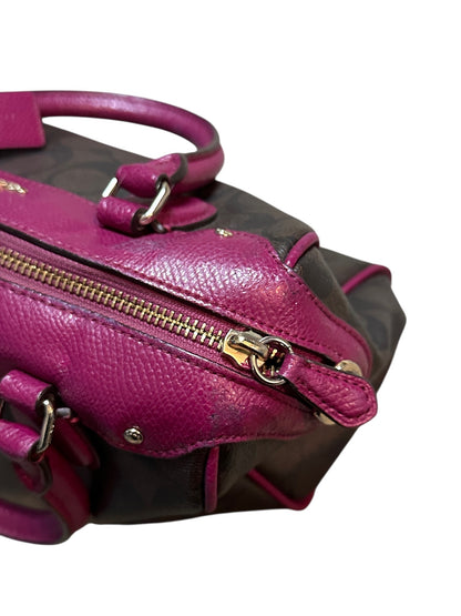 COACH Mini Bag Signature Satchel Fuchsia Pink Leather Trim Tasche