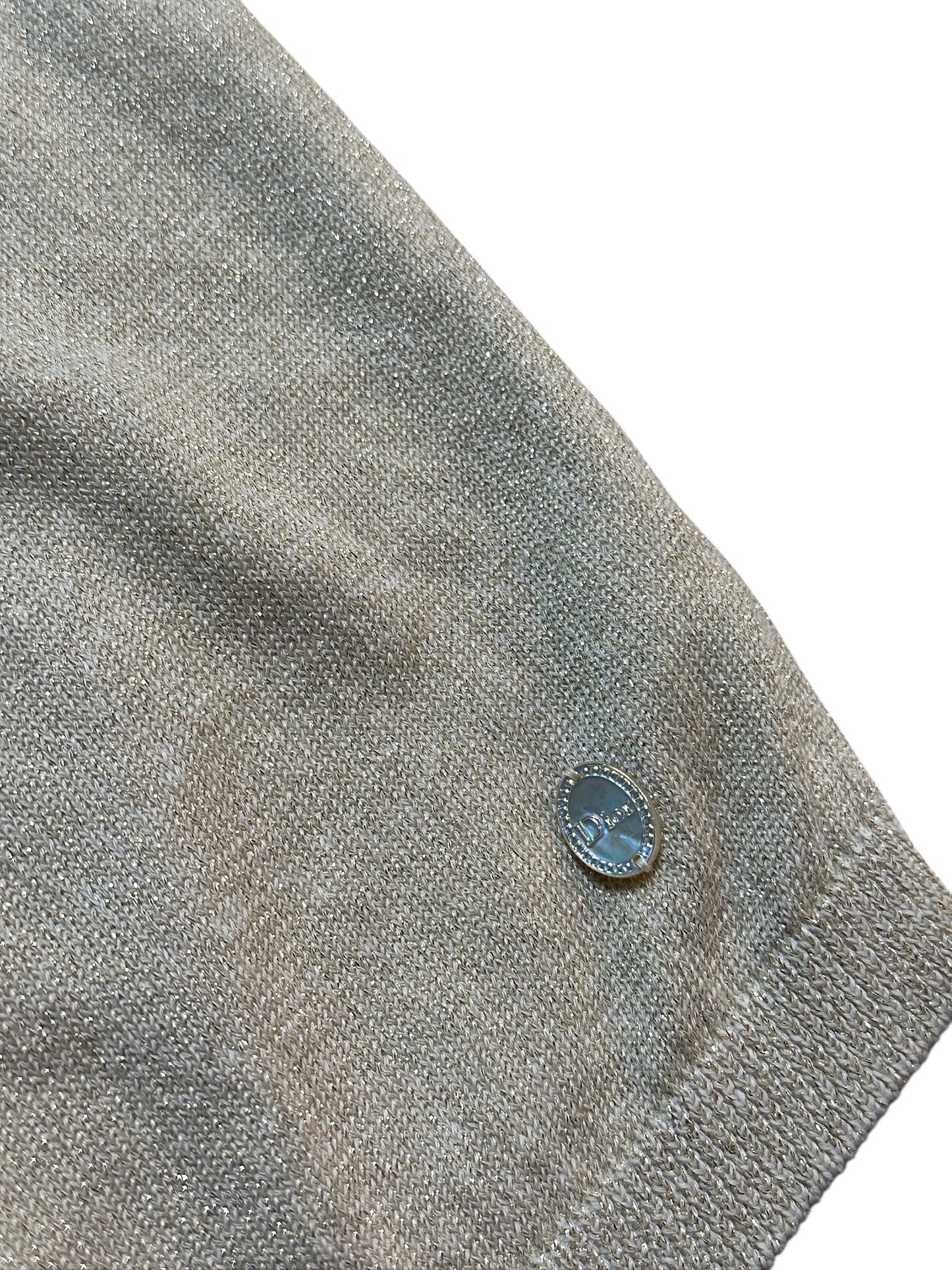 Christian Dior Metallic Stricktop Silber Glitzer Kurzarm XS