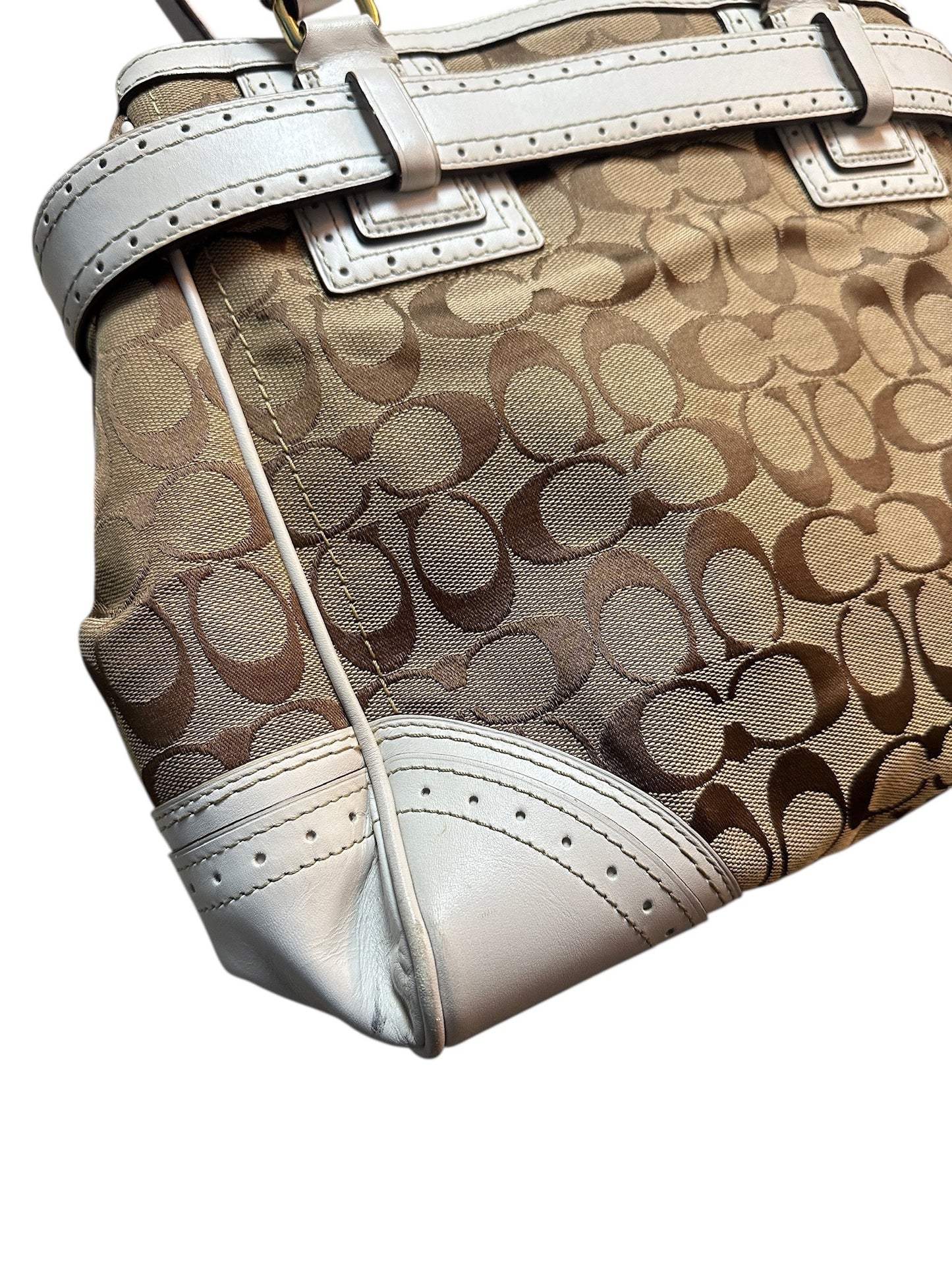 COACH Signature Canvas Tote Bag Weiß Leather Trim