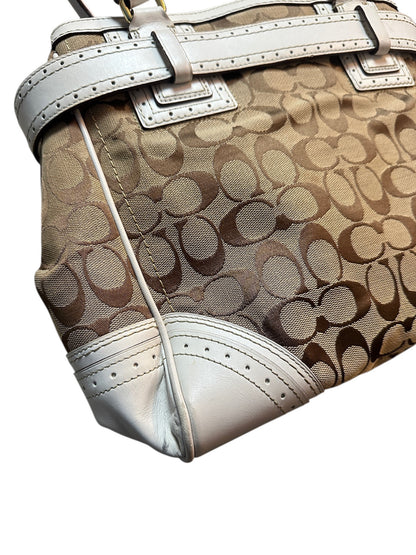 COACH Signature Canvas Tote Bag Weiß Leather Trim