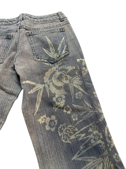 Kai-eu Japan Bootcut Jeans Floral Print Vintage Kyoto Denim XS
