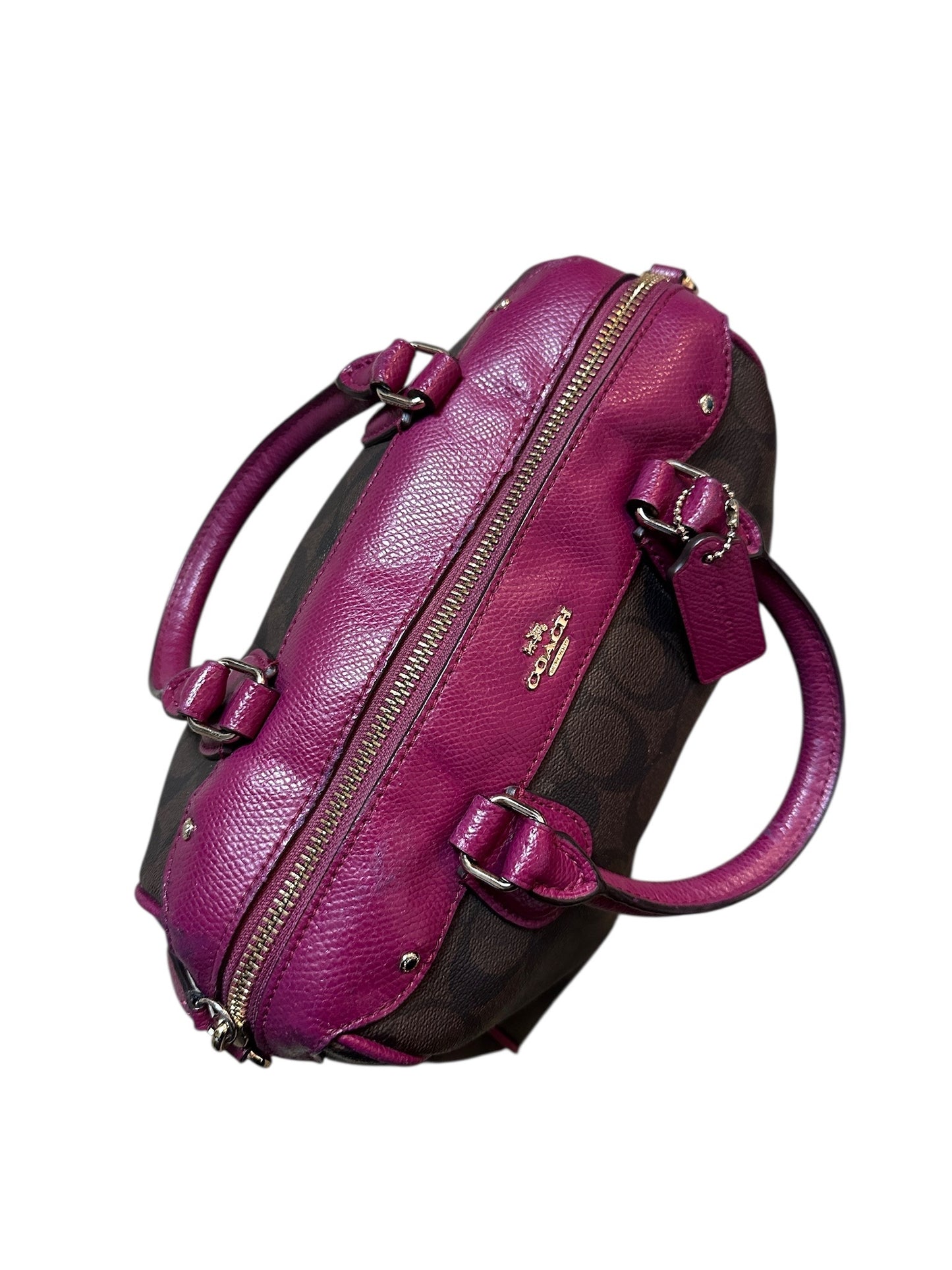 COACH Mini Bag Signature Satchel Fuchsia Pink Leather Trim Tasche