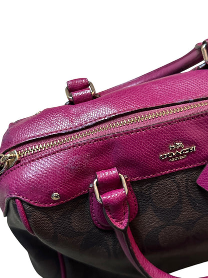 COACH Mini Bag Signature Satchel Fuchsia Pink Leather Trim Tasche