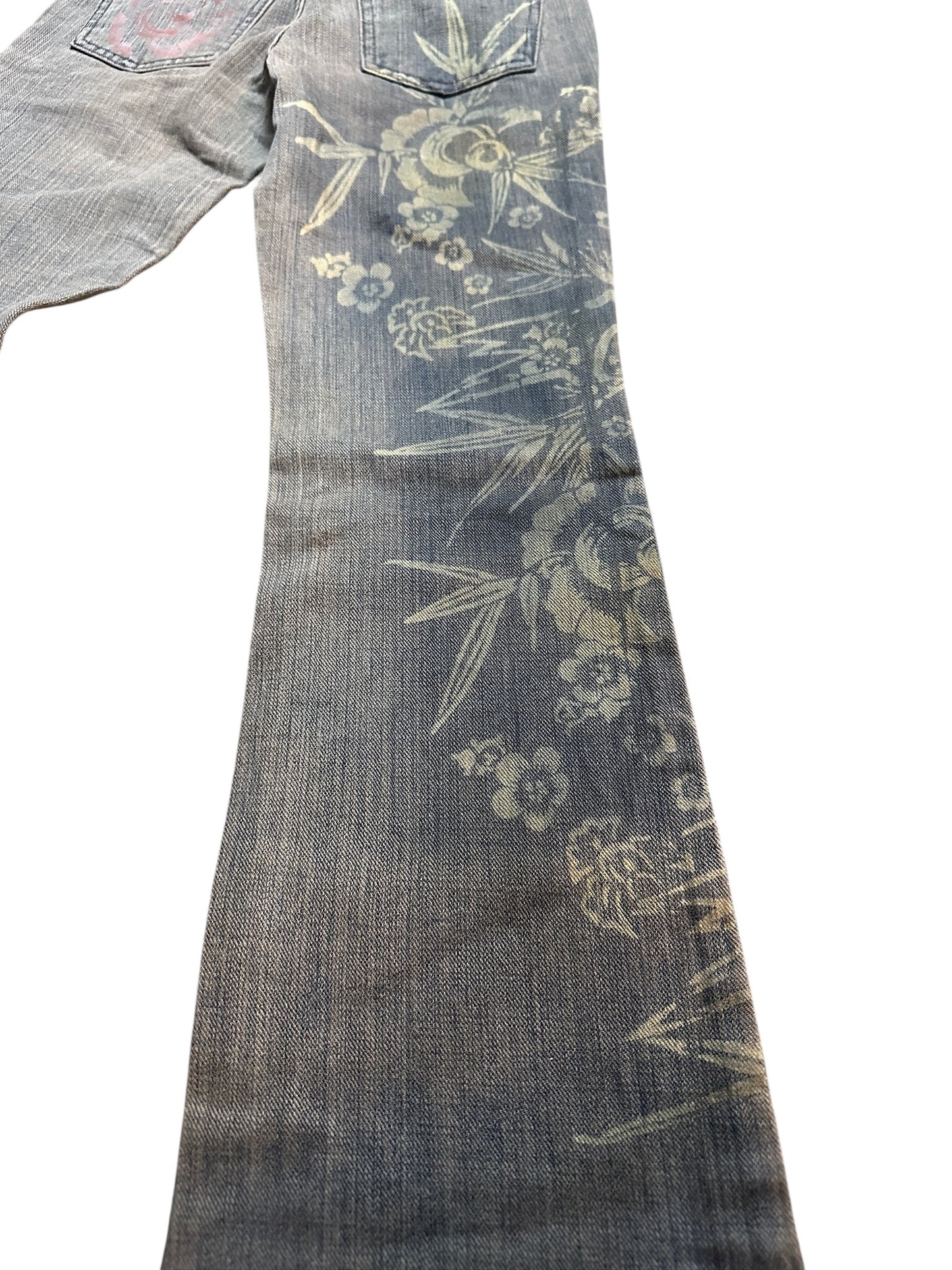 Kai-eu Japan Bootcut Jeans Floral Print Vintage Kyoto Denim XS