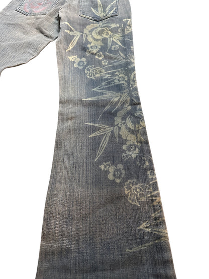 Kai-eu Japan Bootcut Jeans Floral Print Vintage Kyoto Denim XS