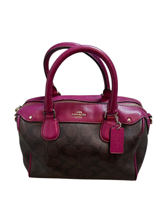 COACH Mini Bag Signature Satchel Fuchsia Pink Leather Trim Tasche