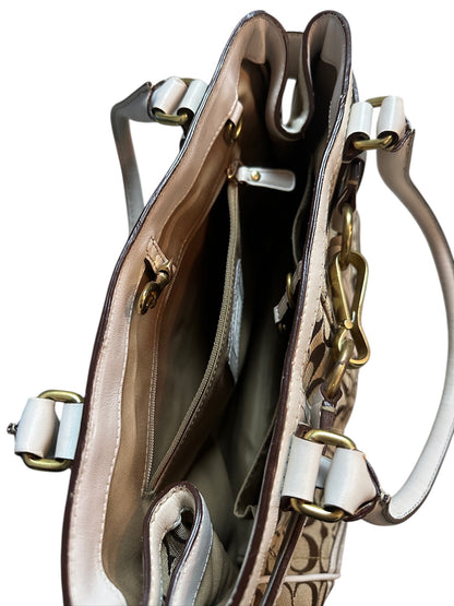 COACH Signature Canvas Tote Bag Weiß Leather Trim