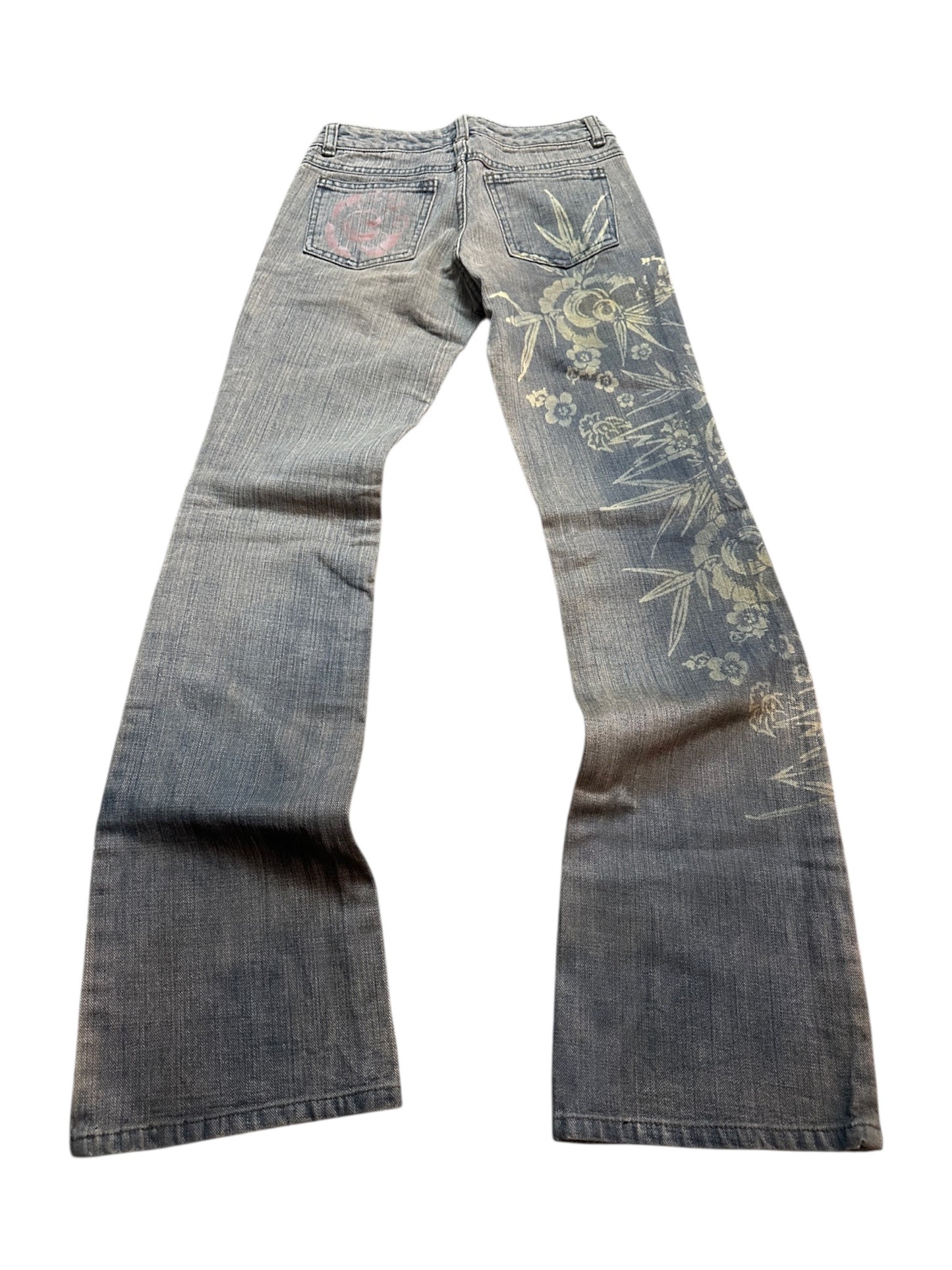 Kai-eu Japan Bootcut Jeans Floral Print Vintage Kyoto Denim XS