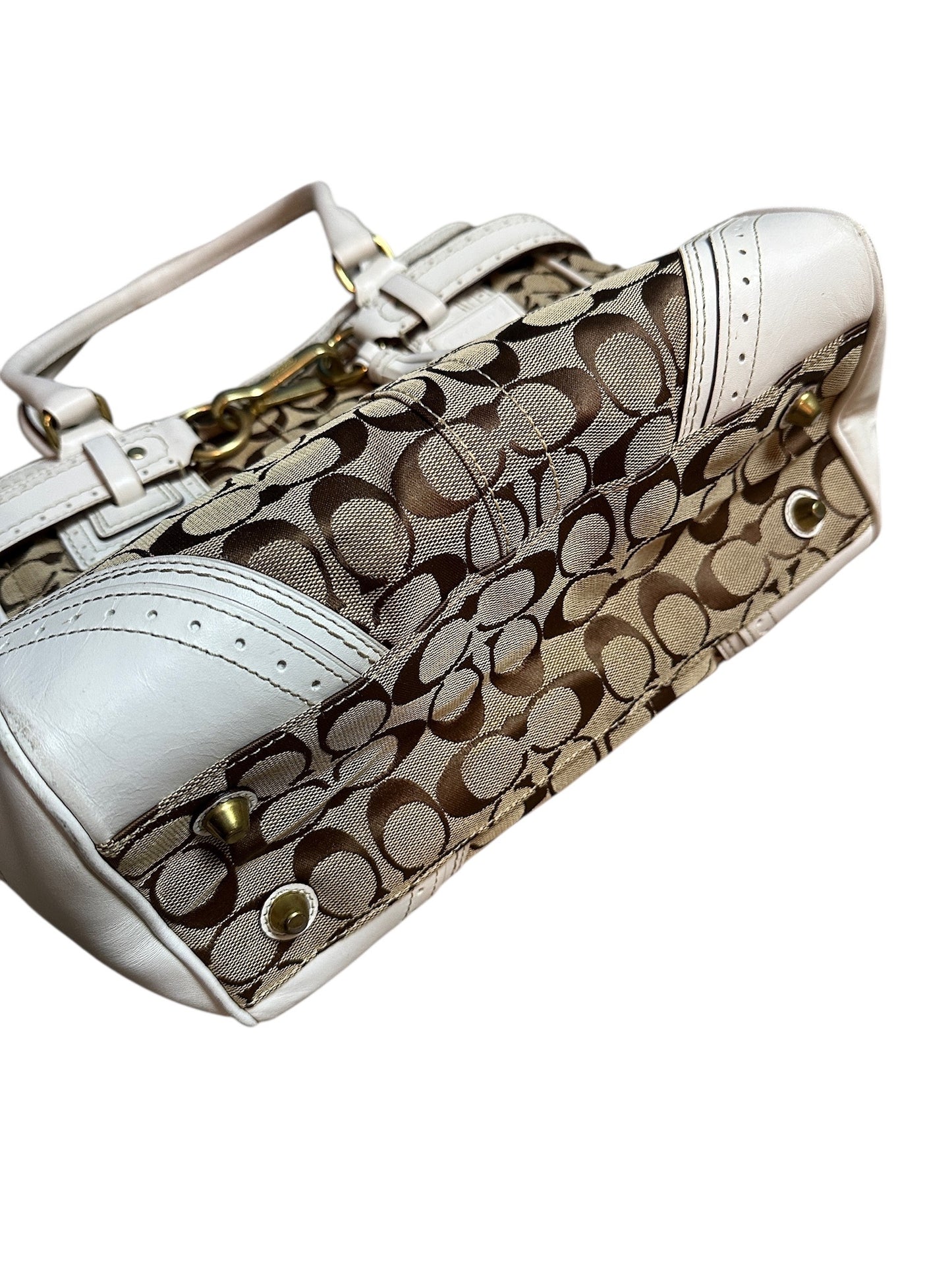 COACH Signature Canvas Tote Bag Weiß Leather Trim