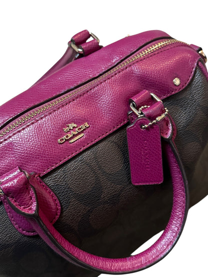 COACH Mini Bag Signature Satchel Fuchsia Pink Leather Trim Tasche