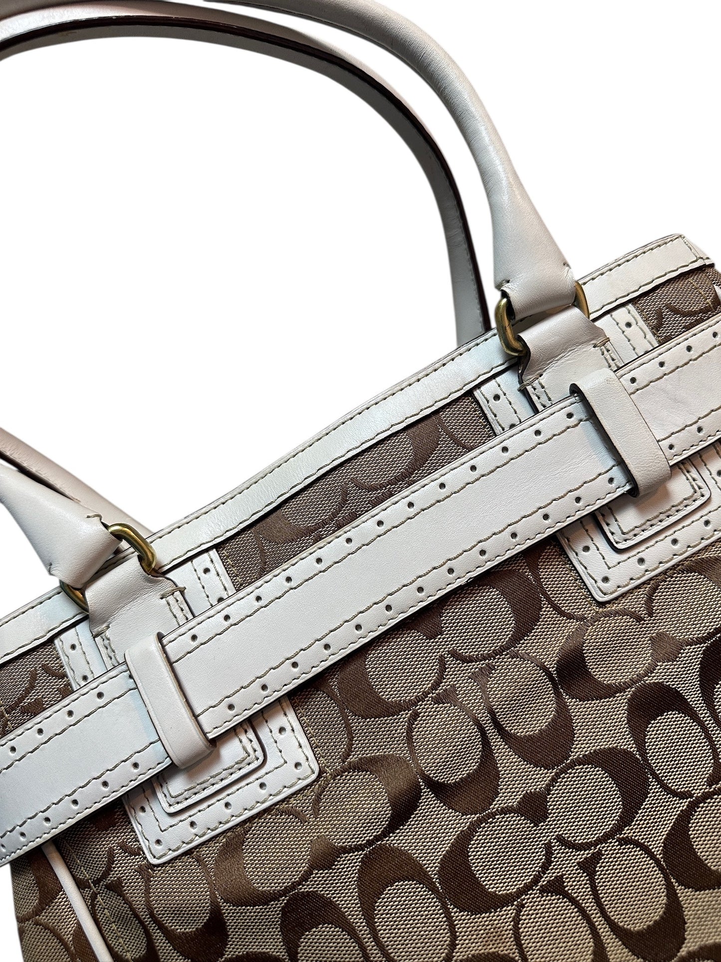 COACH Signature Canvas Tote Bag Weiß Leather Trim