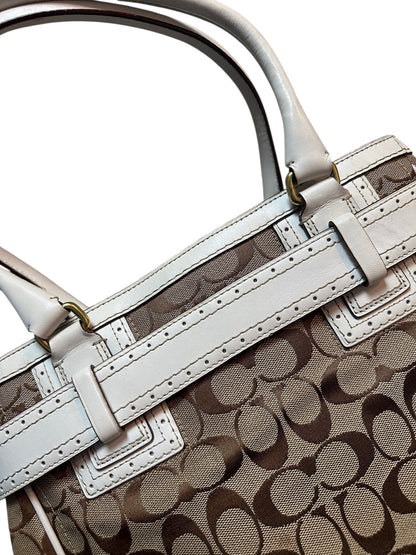 COACH Signature Canvas Tote Bag Weiß Leather Trim