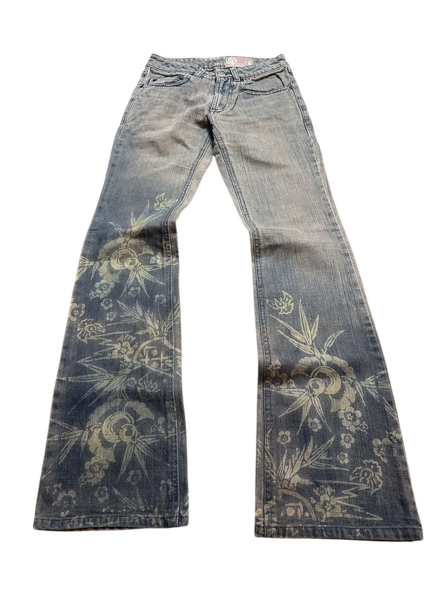 Kai-eu Japan Bootcut Jeans Floral Print Vintage Kyoto Denim XS