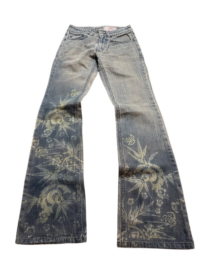 Kai-eu Japan Bootcut Jeans Floral Print Vintage Kyoto Denim XS