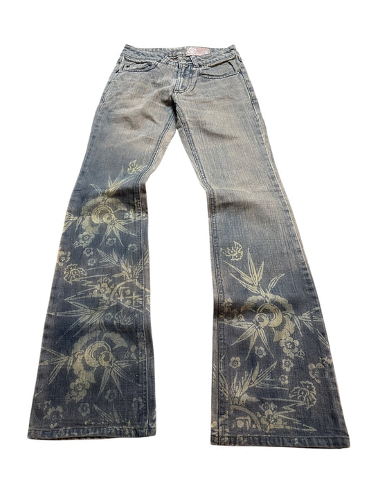 Kai-eu Japan Bootcut Jeans Floral Print Vintage Kyoto Denim XS