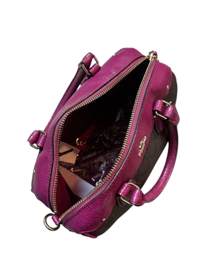 COACH Mini Bag Signature Satchel Fuchsia Pink Leather Trim Tasche