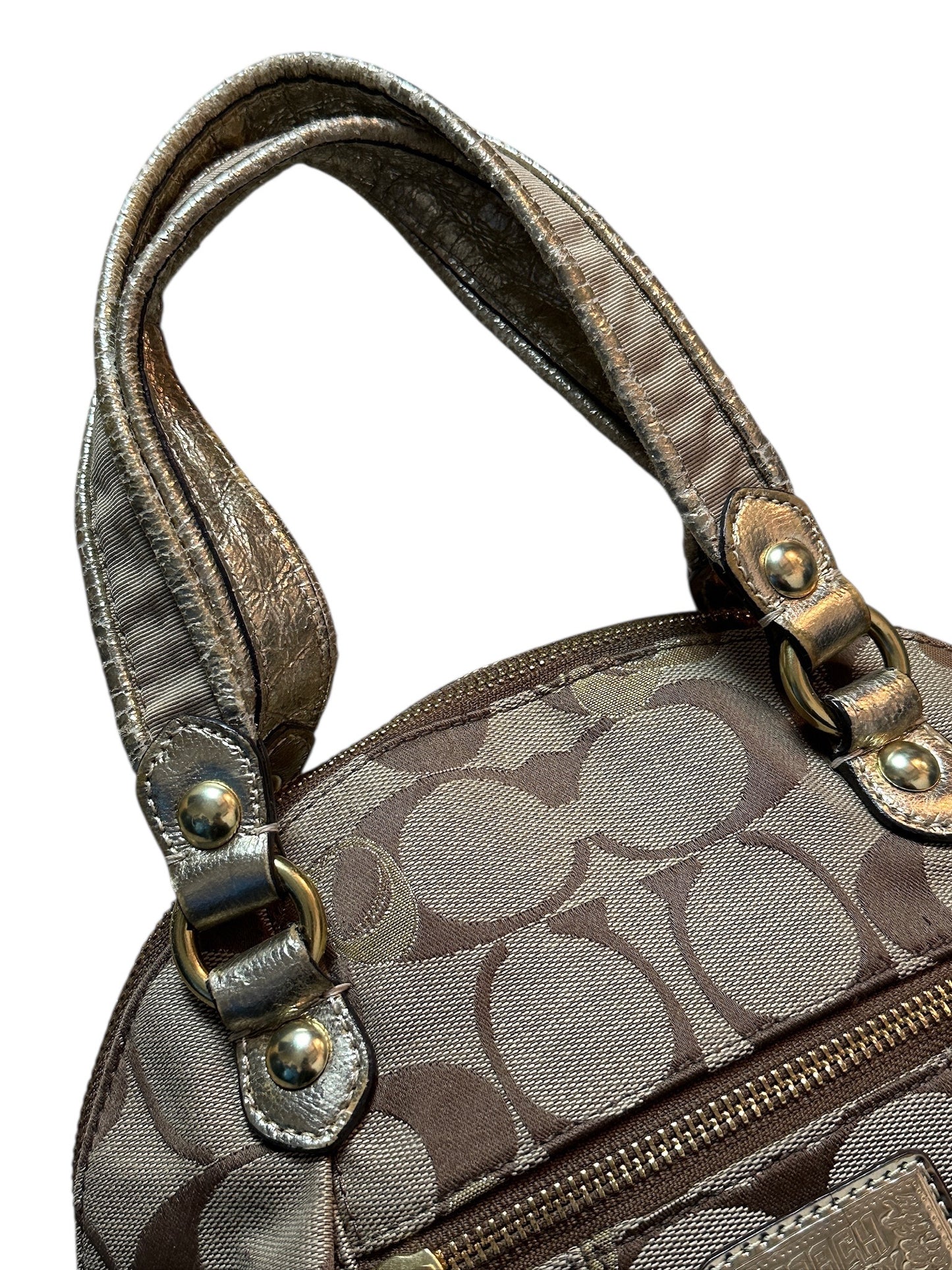 COACH Signature Metallic Monogram Zoe Satchel Handtasche