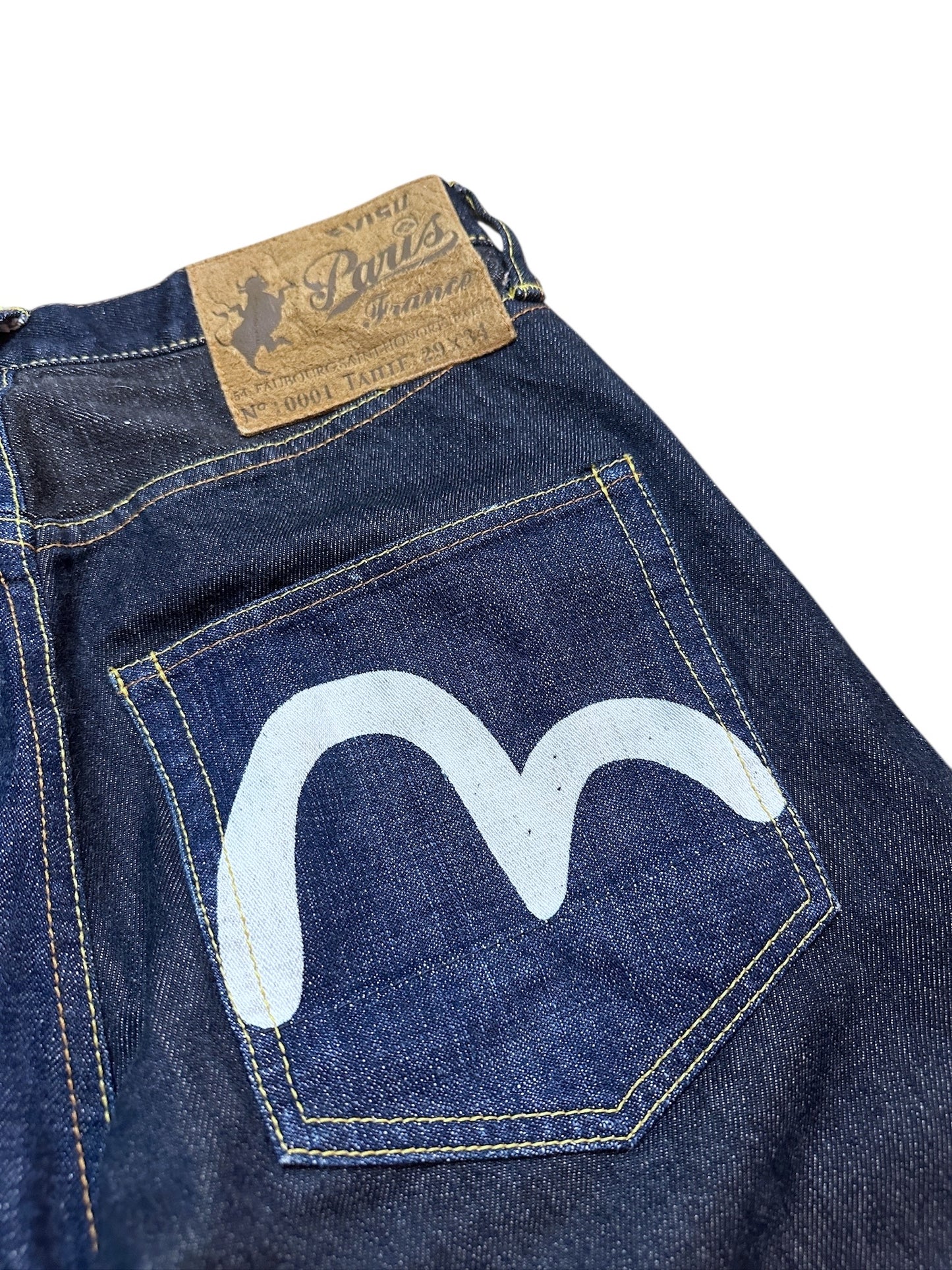 Evisu Jeans 2001 Genes Paris Raw Denim Two Toned Backprint 29