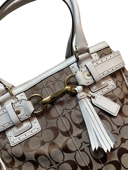 COACH Signature Canvas Tote Bag Weiß Leather Trim