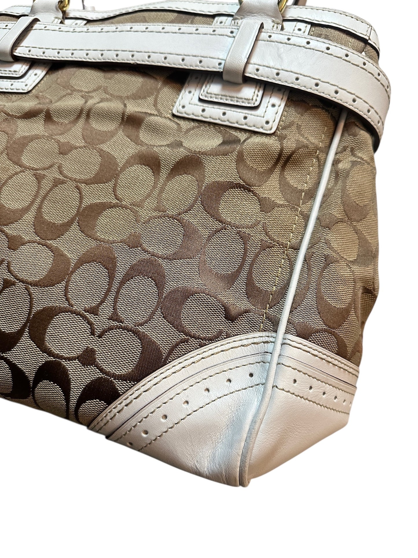 COACH Signature Canvas Tote Bag Weiß Leather Trim