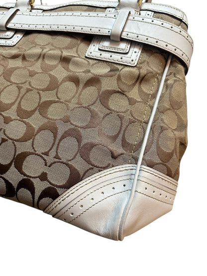 COACH Signature Canvas Tote Bag Weiß Leather Trim
