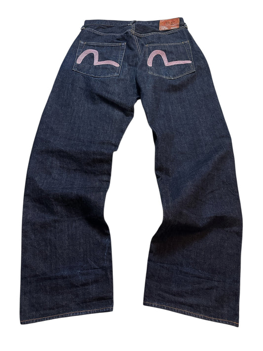 Evisu Jeans No. 2 Hose Raw Baggy Denim  2001 Backprint 34