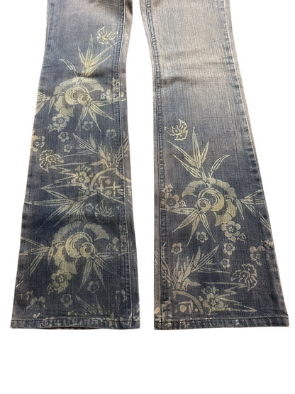 Kai-eu Japan Bootcut Jeans Floral Print Vintage Kyoto Denim XS