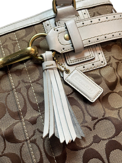 COACH Signature Canvas Tote Bag Weiß Leather Trim