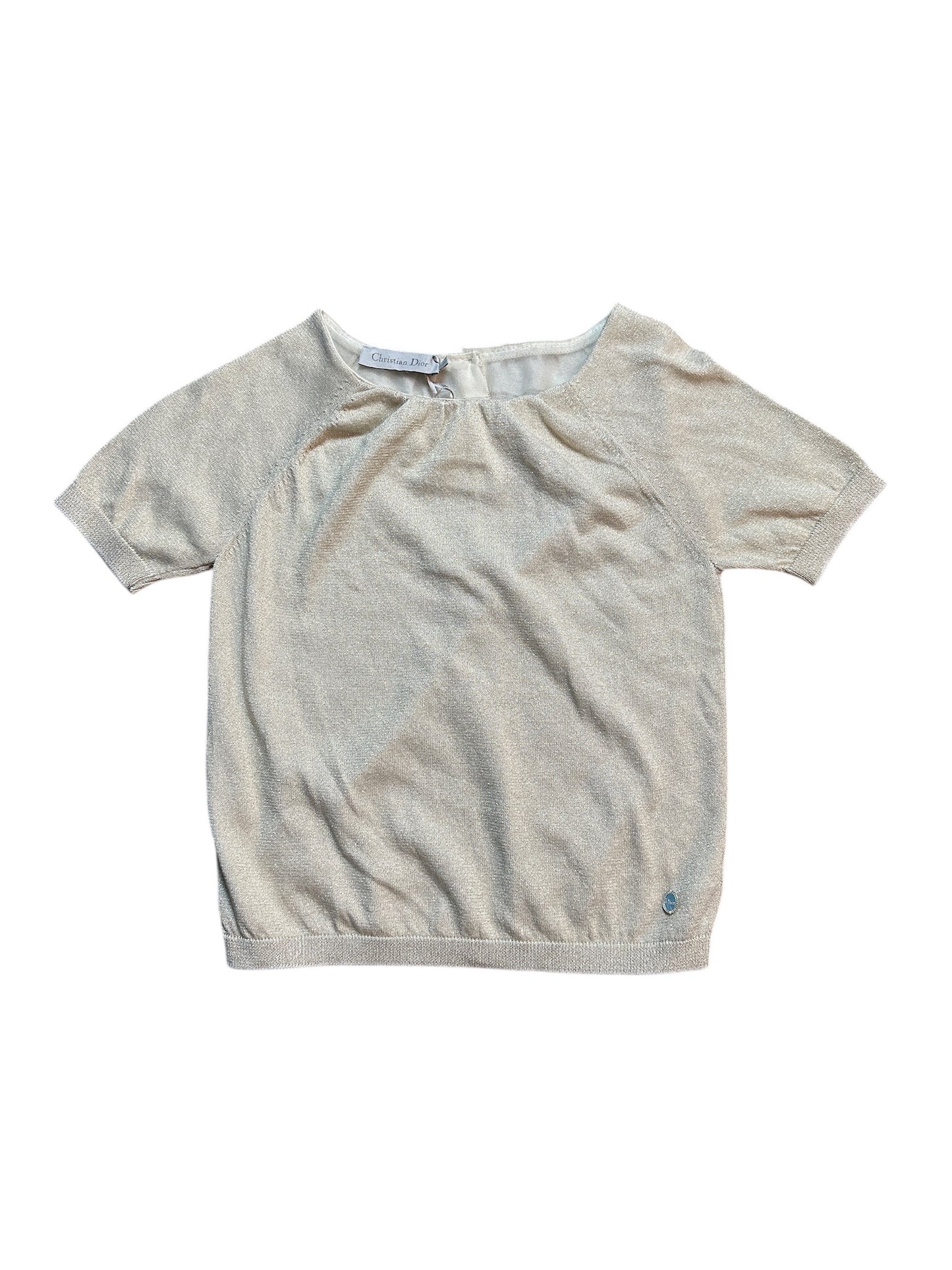 Christian Dior Metallic Stricktop Silber Glitzer Kurzarm XS