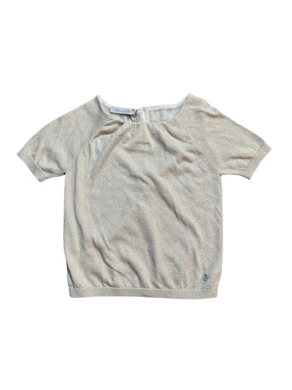 Christian Dior Metallic Stricktop Silber Glitzer Kurzarm XS