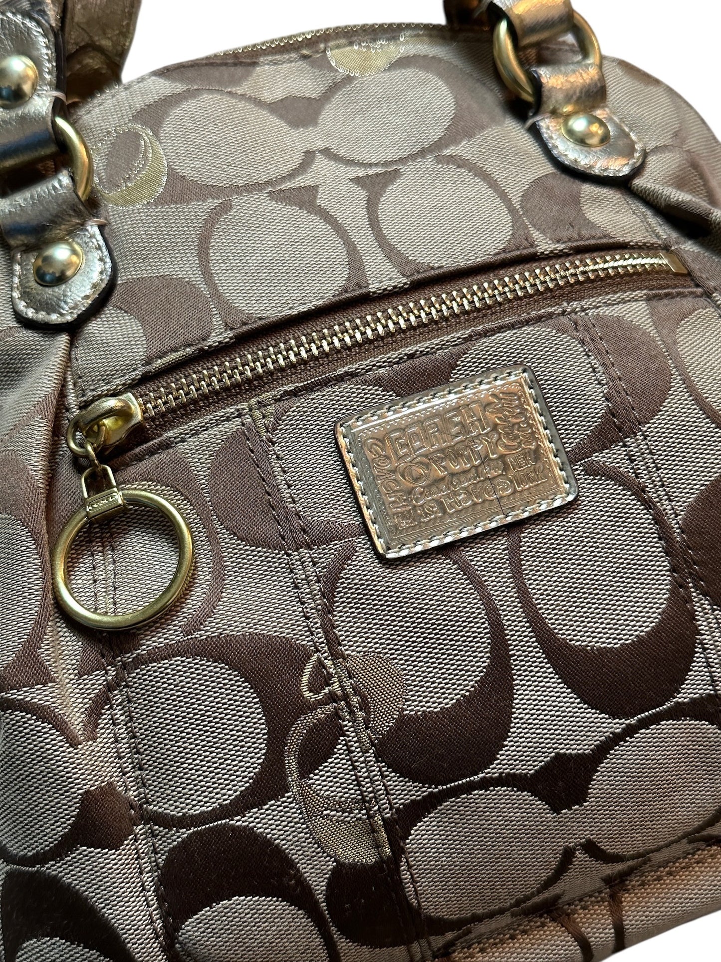 COACH Signature Metallic Monogram Zoe Satchel Handtasche