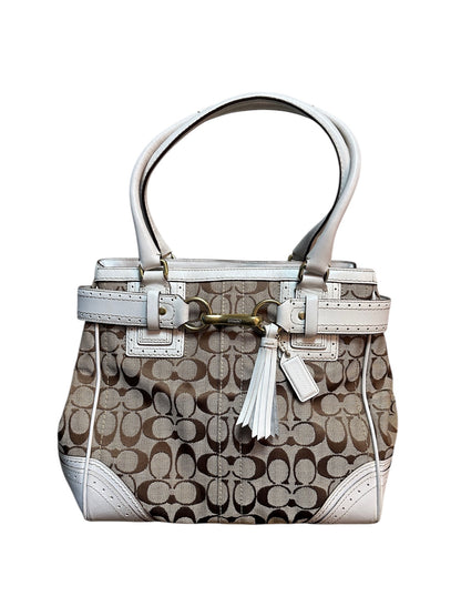 COACH Signature Canvas Tote Bag Weiß Leather Trim