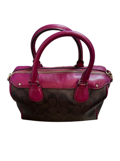 COACH Mini Bag Signature Satchel Fuchsia Pink Leather Trim Tasche