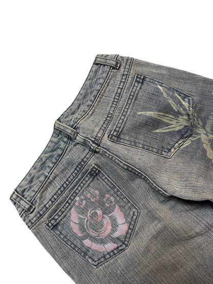 Kai-eu Japan Bootcut Jeans Floral Print Vintage Kyoto Denim XS