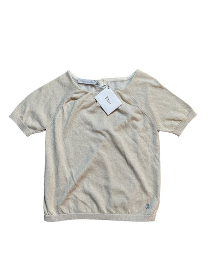 Christian Dior Metallic Stricktop Silber Glitzer Kurzarm XS