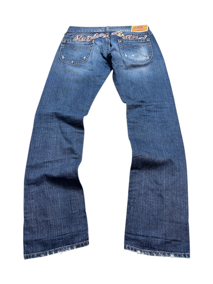 Replay Vintage Backprint Jeans Blau Denim Pants Leg Logo Print 29