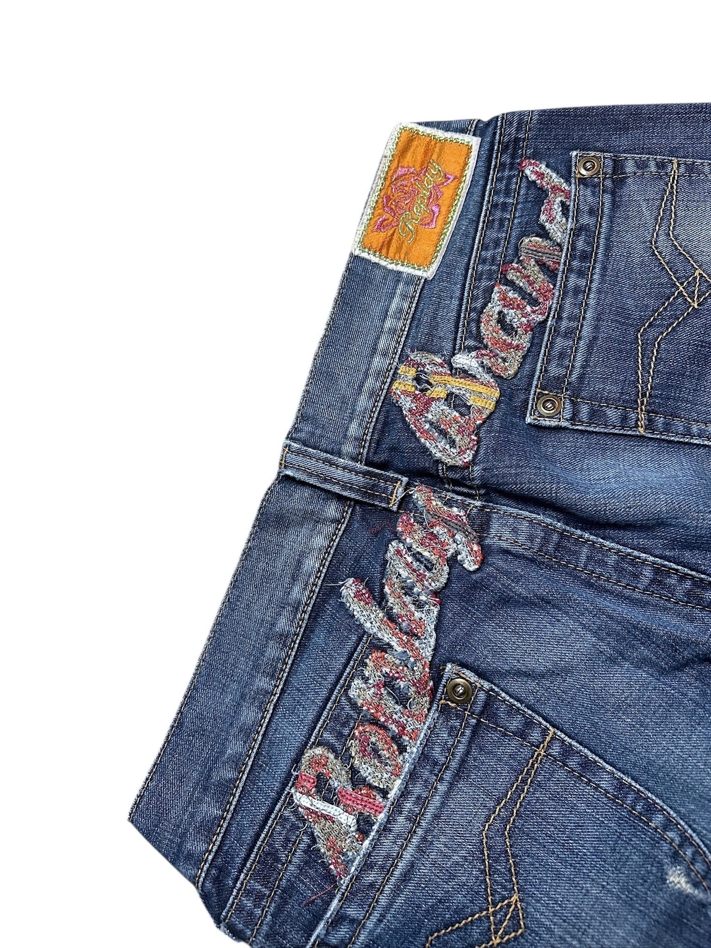 Replay Vintage Backprint Jeans Blau Denim Pants Leg Logo Print 29